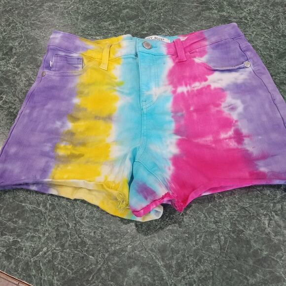 Judy Blue Snow Cone Tie Dye Cut Off Denim Shorts M Colorful Stretch Rainbow - Picture 1 of 10
